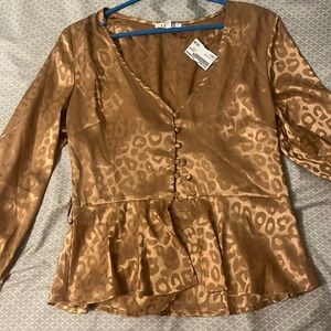 Bronze leopard print button-down shirt